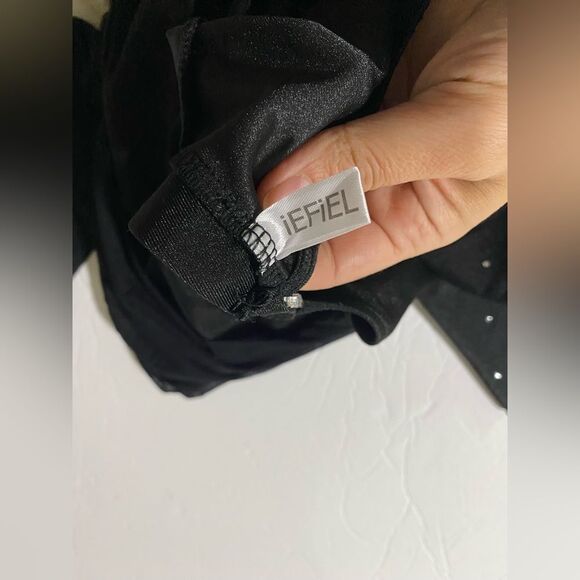 Iefiel Dance costume bodysuit leotard black mesh long sleeve rhinestone adult S - Picture 6 of 10